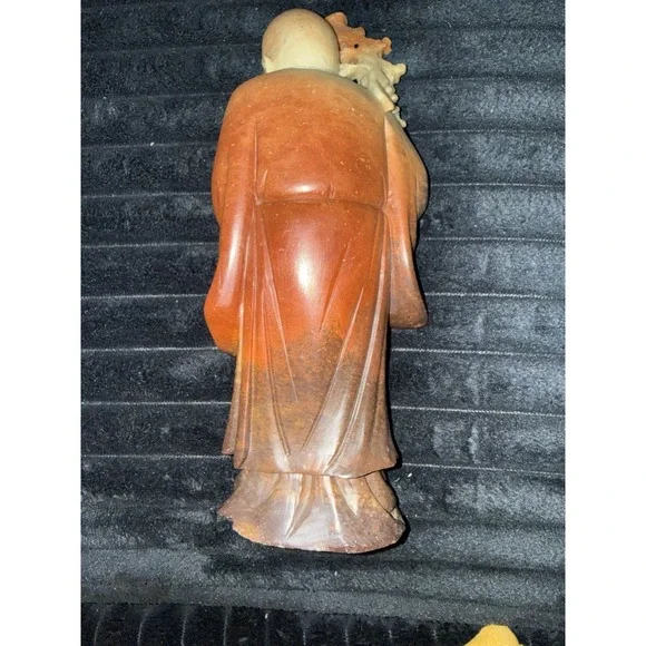 Chinese Soapstone Statue Carving Shou Lao God of Longevity Figurine 9.5" - Picture 6 of 10